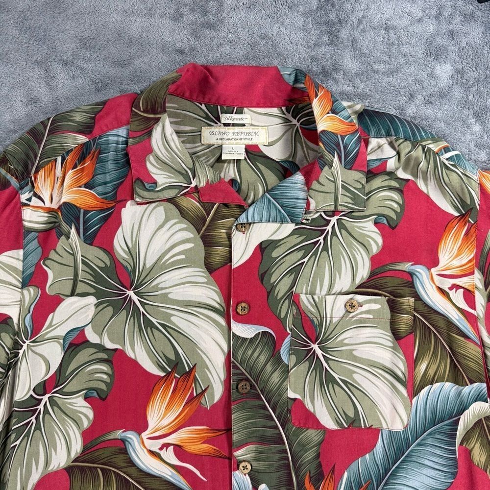 Island‎ Republic Silknosic Silk Blend Hawaiian Tropical Vacation Palm Tree Shirt